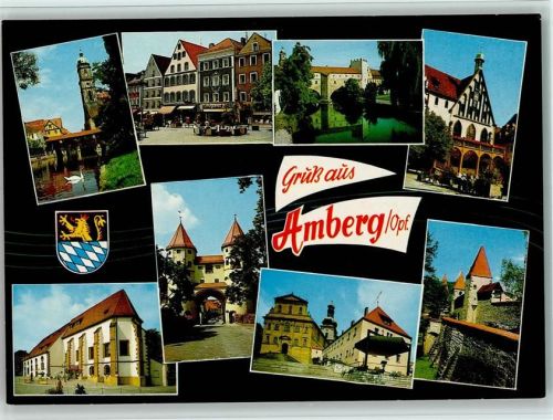 Amberg St. Martin mit Schiffbrücke Marktplatz Stadtbrille Rathaus Stadttheater Nabburger Tor Wallfahrtskirche Mariahilfberg Partie an der Stadtmauer