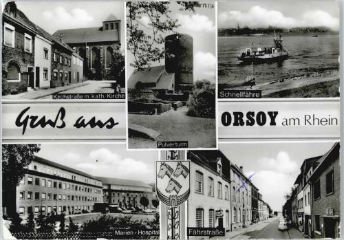 Orsoy Fluss Schiff Fährstraße Krankenhaus Kirche Kirchstraße