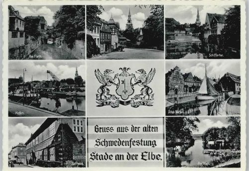 Stade Hafen Schiff Rathaus Wappen