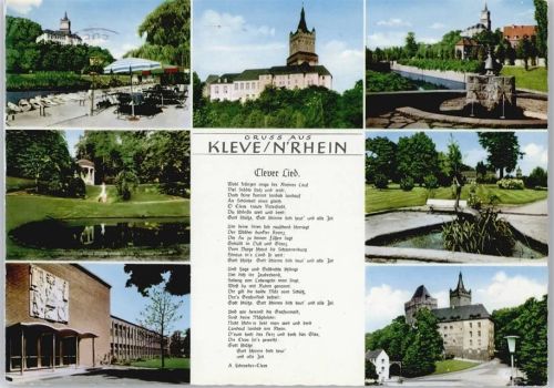 Kleve Brunnen Wiese Haus Baum Laterne