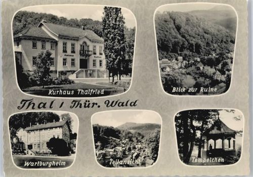 99842 O5907 Thal b Eisenach, Thür - Kurhaus Thalfried, Wartburgheim, Teilansicht, Tempelchen, Ruine