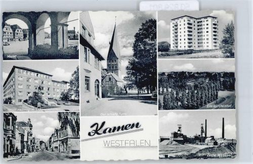 Kamen Marktplatz, Der schiefe Turm, Hochhaus Lessingstraße, Edelkirchenhof, Zeche Monopol, Bahnhofstraße, Krankenhaus