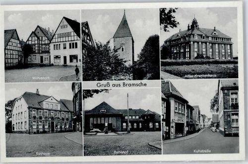 Bramsche Rathaus, Kirche, Krankenhaus, Mühlenort, Bahnhof, Kuhstraße