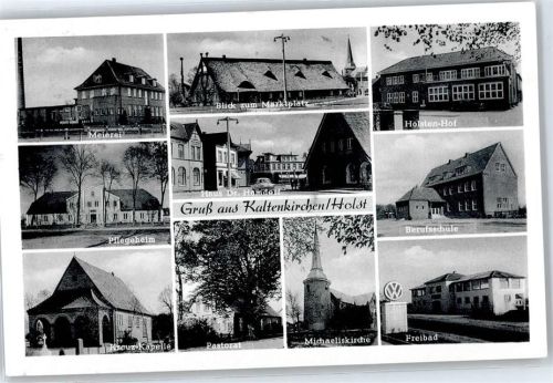 Kaltenkirchen Meierei, Pflegeheim, Kreuz-Kapelle, Kirche, Pastorat, Schwimmbad, Berufsschule, Holsten-Hof, Marktplatz