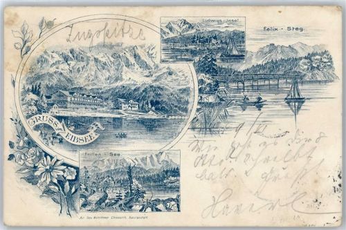 82491 W8104 Eibsee - Zugspitze, Felix-Steg, Ludwigs-Insel, Frillen-See