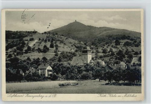 Zwingenberg 1939 Kirche mit Turm Melibokus