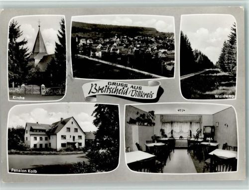 35767 W6349 Breitscheid , Hess - Kirche Waldweg Pension Kolb Innenaufnahme Ortsansicht