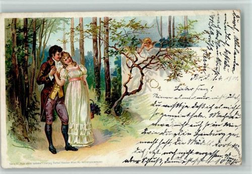 Serie V "aus dem Leben" Amor und eine Liebespaar 1900 AK