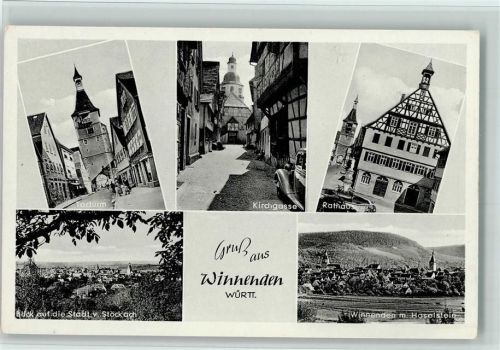 Winnenden Torturm Kirchgasse Rathaus Blick auf die Stadt von Stöckach Haselstein
