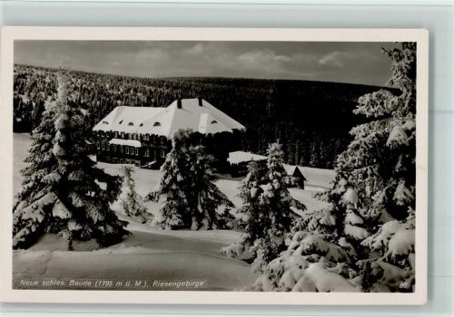 Riesengebirge Neue schles. Baude Winteraufnahme Hüttenstempel