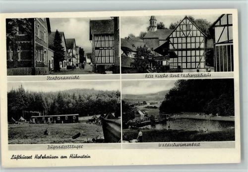 Holzhausen alte Kirche und Fachwerkhaus Waldschwimmbad Jugendzeltlager Straßenansicht