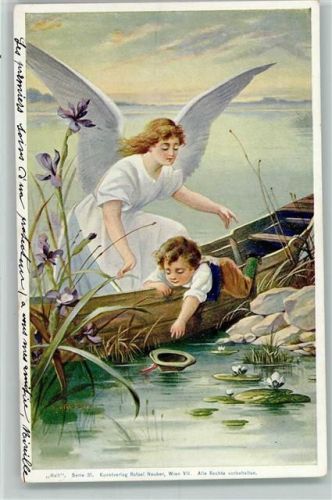 1900 sign Kratky - Serie 31 Halt! Kunstverlag Neuber - Kind im Boot , gute Erhaltung AK