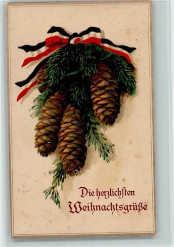 1915 Weihnachten - Tannenzapfen, Schleife schwarz-weiß-rot , Prägedruck