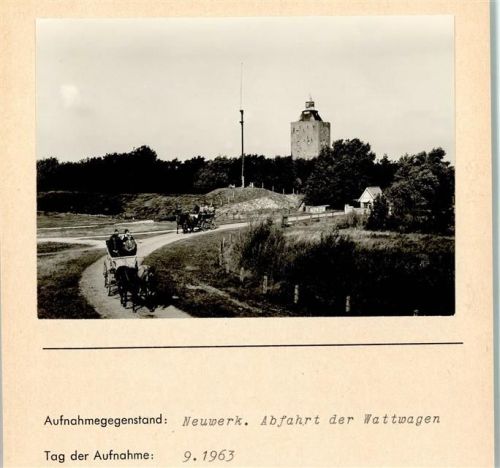 Hamburg-Insel Neuwerk Foto montiert auf Karton Abfahrt Wattwagen 1963