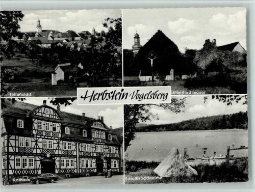 Herbstein Teilansicht Alte Stadtmauer Rathaus Fachwerkhaus Schalksbachteiche 4-Bildaufnahme