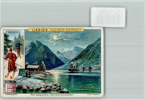 Sammelbild Liebig - Fjordlandschaften, Essefjord, Skiläufer
