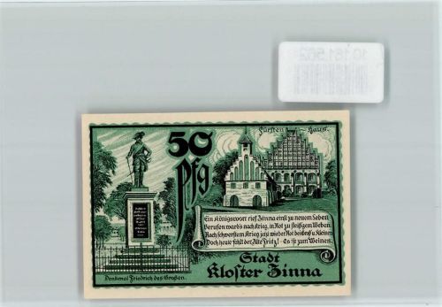 Zinna Notgeld Fürsten-Haus Denkmal Friedrich des Großen Kloster