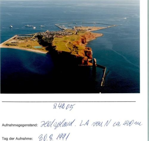 Helgoland Luftaufnahme von Norden Foto montiert auf Karton