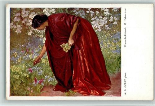 Nr. 377 - sign Goltz - Himmelschlüssel, Frau pflückt Blumen AK W.R.B. & Co. Wien - Galerie Wiener Künstler 1916