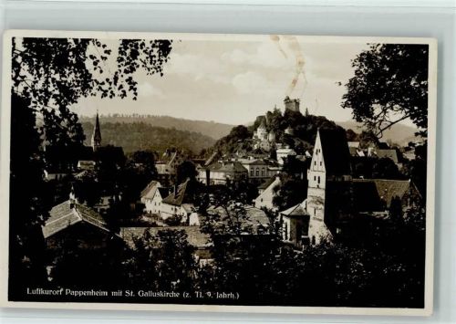 Pappenheim Ortsansicht mit St. Galluskirche Bahnpoststempel Zug 213