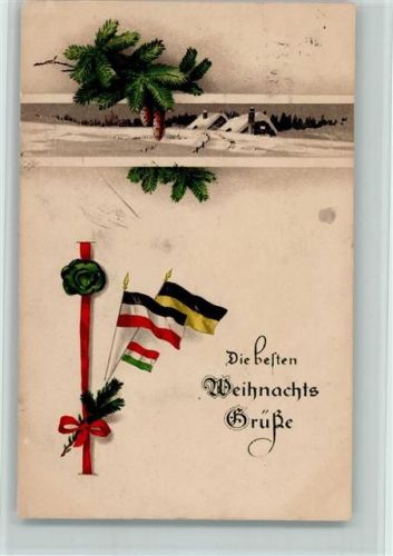 1917 Weihnachten - Dreibund Fahnen, Tannenzapfen AK