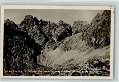 Karlsbader Hütte Lienzer Dolomiten im Laserz mit Roter Turm und Laserzkar