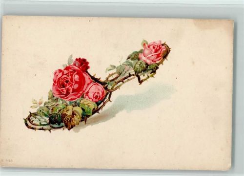 1904 Schuh aus Rosendornen und Blüten AK