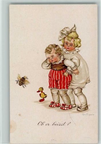 Ob er beißt? Kinder schauen eine Biene an, Verlag Triem Nr. 3065 AK
