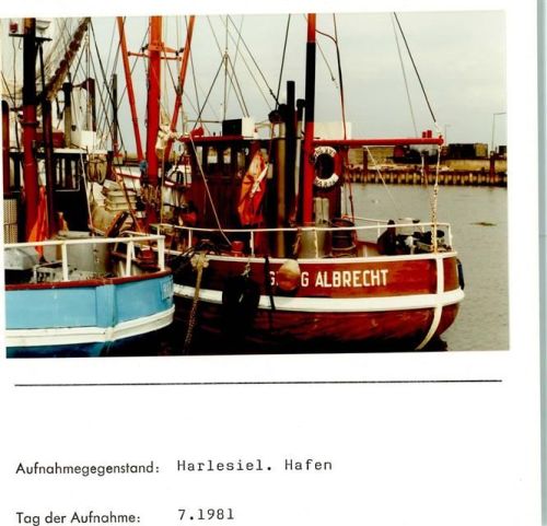 Harlesiel Hafen Segelboot Georg Albrecht Foto montiert auf Karton