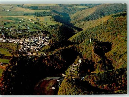 Manderscheid Fliegeraufnahme Ober- und Niederburg am Liesertal