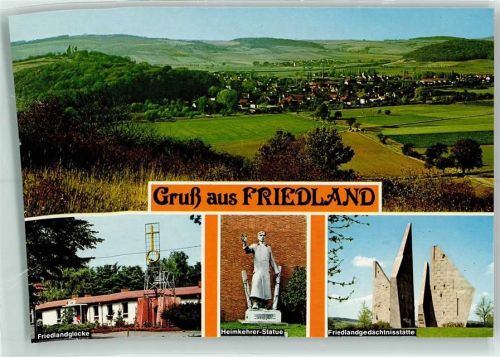 Friedland Friedlandglocke Heimkehrer-Statue Friedlandgedächtnisstätte Rückseite mit Abschürfungen bzw Kleberesten Scan verzogen
