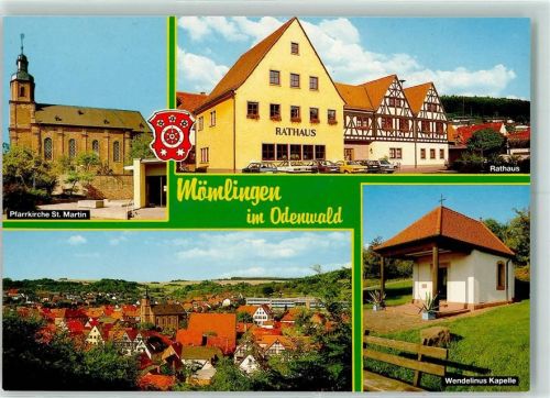 Mömlingen Pfarrkirche St. Martin Rathaus Wendelinus Kapelle Rückseite mit Abschürfungen bzw Kleberesten