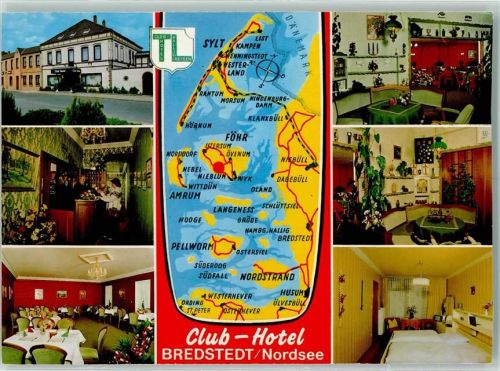Bredstedt Landkarte Club-Hotel Rückseite mit Abschürfungen bzw Kleberesten