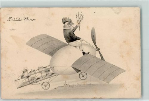 1912 Ostern fantasieflugzeug Huhn vermenschlicht
