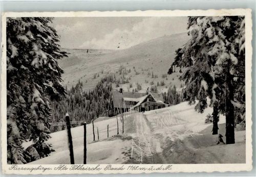 Alte schlesische Baude - Winter Riesengebirge Hüttenstempel