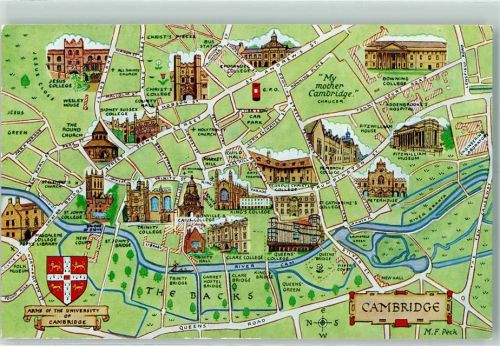 Cambridge Stadtplan University of Cambrigde sign M. F. Peck