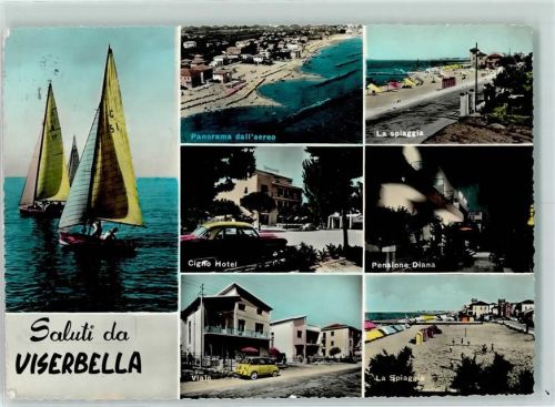 Viserbella Fliegeraufnahme La spiaggia Cigno Hotel Pensione Diana Viale Segelboote