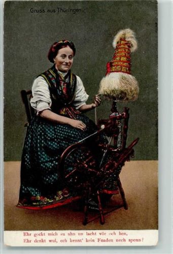 1920 Thüringer Kunstverlag Horn Nr. 9 Spinnerin Spinnrad AK