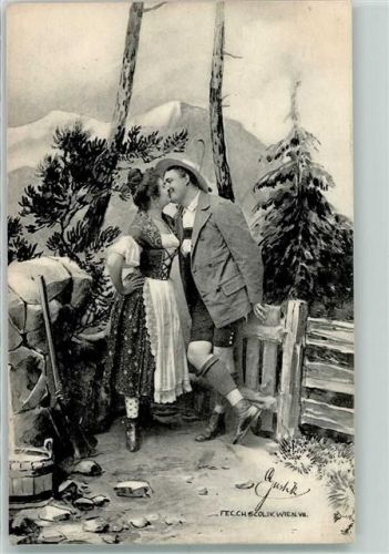 1902 Ch. Scolik Wien Tracht Küsse Jäger AK