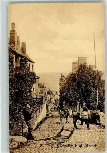 Clovelly 1910 - High Street , Esel Volkstypen AK