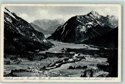 Leutasch Blick von der Rauth-Hütte Moseralm ins Leutaschtal Hüttenstempel