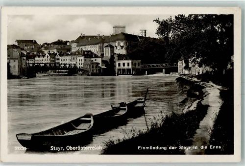 Steyr Einmündung in die Enns Boot Brücke