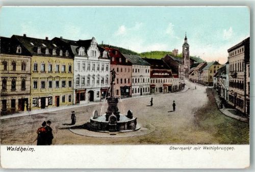 Waldheim Obermarkt mit Wettinbrunnen
