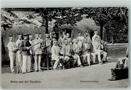 Landau 1909 Gewehrinstruktion Soldaten laut Stempel