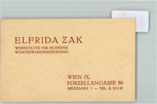 Wien Visitenkarte Elfrida Zak Wäschewarenerzeugung