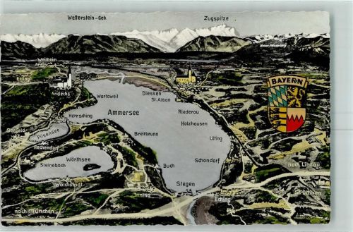Dießen Landkarte Bayern Wappen mit Wörth u. Pilsensee