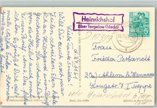 17379 O2111 Heinrichshof b Torgelow, Vorpommern - Landpoststempel über Torgelow Meckl.
