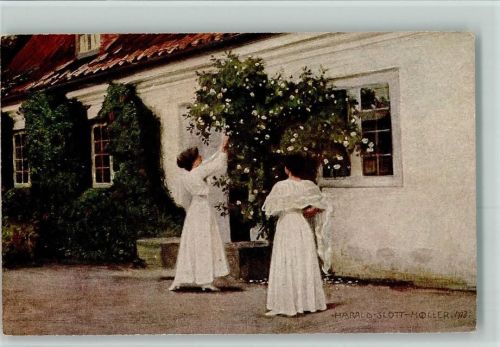 1919 sign Harald Slott-Möller - Weiße Rosen - Asco Verlag Nr. 11015 AK