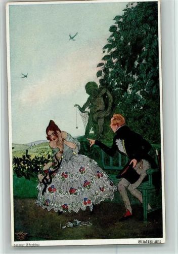 Glücksspinne - Amor und die Spinne AK Skarbina, H. Künstlerkarte