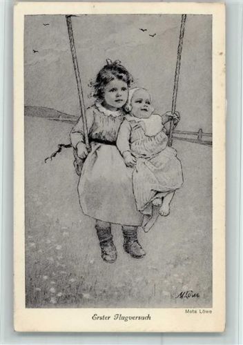1920 Erster Flugversuch, Kinder auf der Schaukel AK